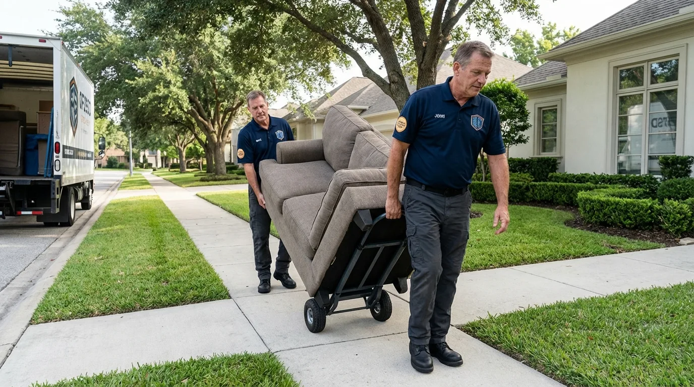 Local residential moving crew loading furniture in Seal Beach, CA