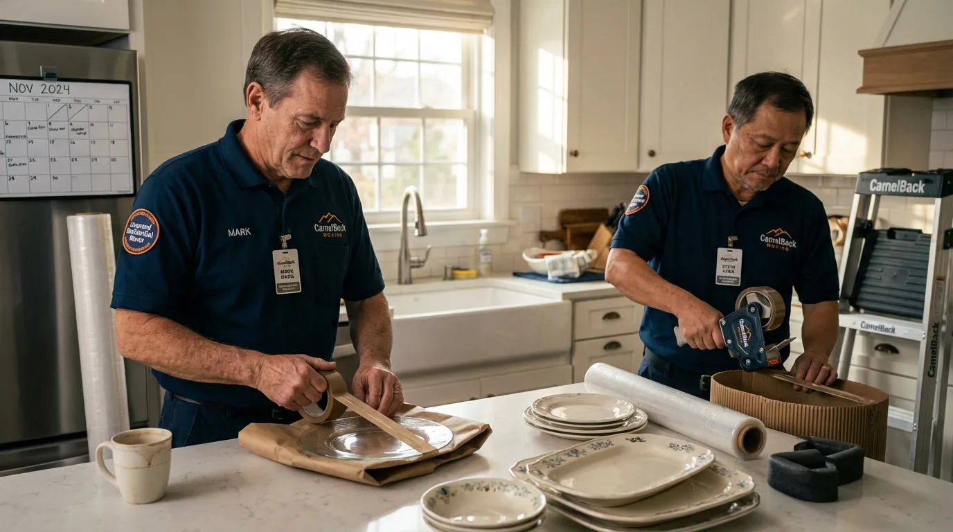 Professional crew packing kitchen dishware in Seal Beach, CA